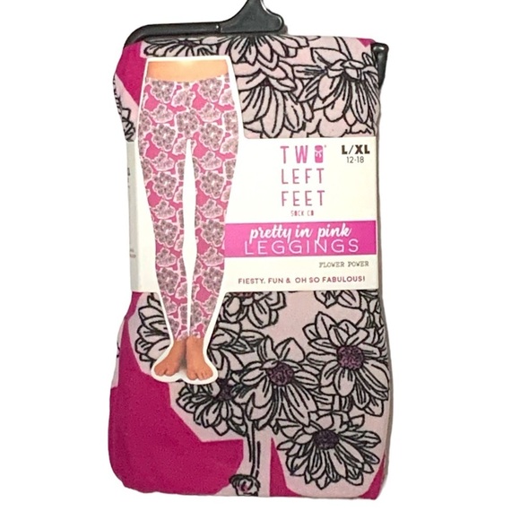 Two Left Feet Leggings Pretty in Pink Floral Flower Power Women 16/18 Plus L/XL - Picture 10 of 10
